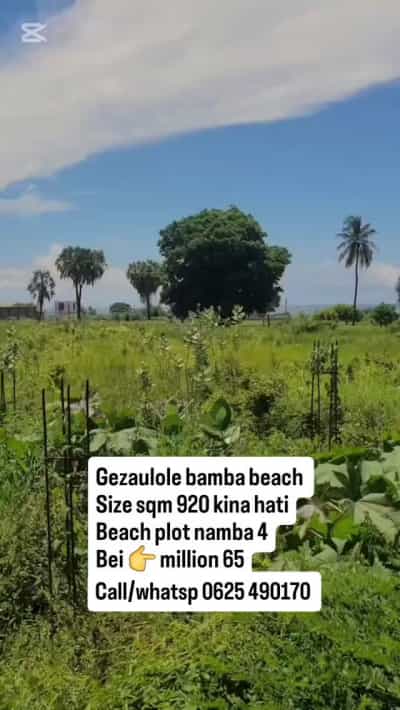 Kiwanja kinauzwa Gezaulole bamba beach, Dar Es Salaam (920 sqm) Kiwanja kinauzwa Gezaulole bamba beach, Dar Es Salaam (920 sqm)