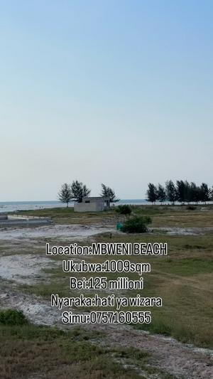 Beach Plot for Sale in Mbweni Beach, Dar Es Salaam (1009 sqm)